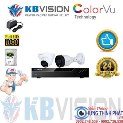 TRỌN BỘ 2 CAMERA IP KBVISION 2.0 MPX CÓ MÀU 24/24