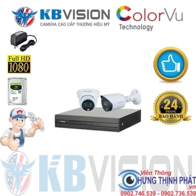 TRỌN BỘ 2 CAMERA QUAN SÁT KBVISION FULL COLOR 2.0 MPX