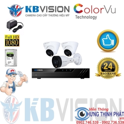 TRỌN BỘ 3 CAMERA IP KBVISION 2.0 MPX CÓ MÀU 24/24