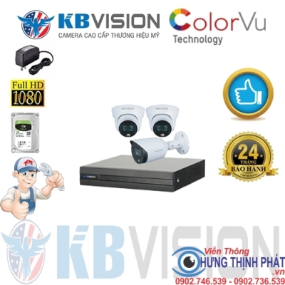 TRỌN BỘ 3 CAMERA QUAN SÁT KBVISION FULL COLOR 2.0 MPX