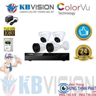 TRỌN BỘ 4 CAMERA IP KBVISION 2.0 MPX CÓ MÀU 24/24