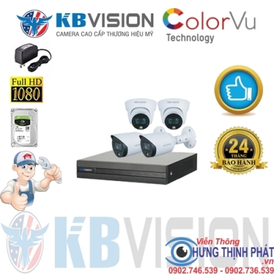 TRỌN BỘ 4 CAMERA QUAN SÁT KBVISION FULL COLOR 2.0 MPX