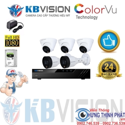 TRỌN BỘ 5 CAMERA IP KBVISION 2.0 MPX CÓ MÀU 24/24