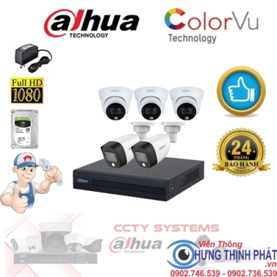 TRỌN BỘ 5 CAMERA QUAN SÁT DAHUA FULL COLOR 2.0 MPX