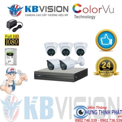 TRỌN BỘ 5 CAMERA QUAN SÁT KBVISION FULL COLOR 2.0 MPX