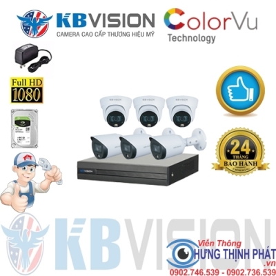 TRỌN BỘ 6 CAMERA QUAN SÁT KBVISION FULL COLOR 2.0 MPX