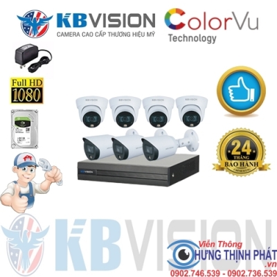 TRỌN BỘ 7 CAMERA QUAN SÁT KBVISION FULL COLOR 2.0 MPX