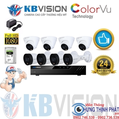 TRỌN BỘ 8 CAMERA IP KBVISION 2.0 MPX CÓ MÀU 24/24