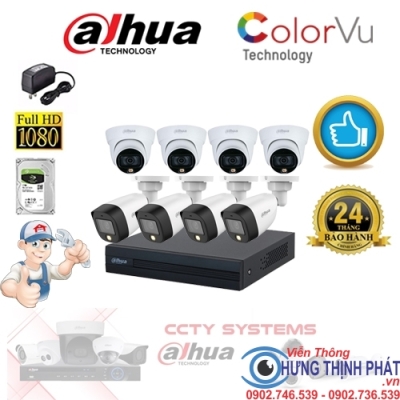 TRỌN BỘ 8 CAMERA QUAN SÁT DAHUA FULL COLOR 2.0 MPX