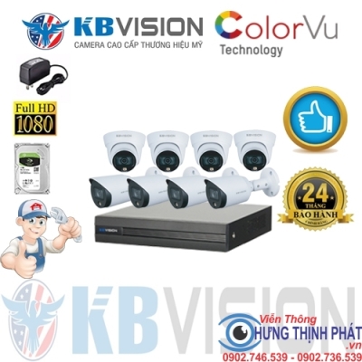 TRỌN BỘ 8 CAMERA QUAN SÁT KBVISION FULL COLOR 2.0 MPX